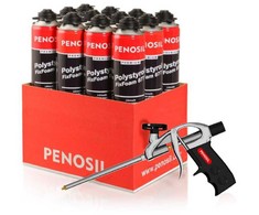 Komplektas: PENOSIL Polystyrol FixFoam 877 klijuojančios putos 750 ml, 12 vnt. + putų pistoletas C1