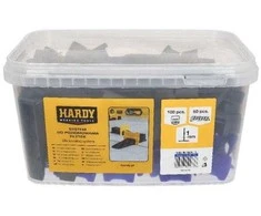 Plytelių išlyginimo sistema HARDY spaustukai (100 vnt.) + pleištai (50 vnt.) 1 mm.