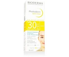BIODERMA PHOTODERM AKN MAT, apsauginis kremas nuo saulės mišriai riebiai bei į aknę linkusiai odai, SPF30, 40 ml