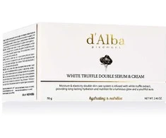 d'Alba Baltas Truffle Double Serum &amp; Kreminis dvigubas drėkinantis ir maitinantis veido kremas / serumas su baltaisiais triufeliais, 70 g