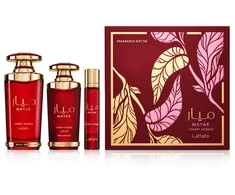 Lattafa Perfumes Mayar Cherry Intense Dárková sada EDP 100 ml, miniaturka EDP 12 ml a vlasová mlha 50 ml