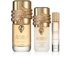 Lattafa Perfumes Musamam Baltas Intense Dárková sada EDP 100 ml, miniaturka EDP 12 ml a vlasová mlha 50 ml