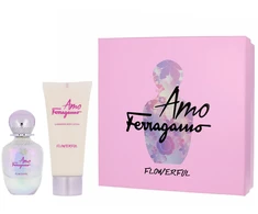 „Amo Ferragamo“ – „Flowerful“ rinkinys „Salvatore Ferragamo“: „Amo Ferragamo Flowerful“ tualetinis vanduo moterims, 50 ml + „Amo Ferragamo Flowerful Shimmer Day &amp; Night“ losjonas kūnui, 100 ml