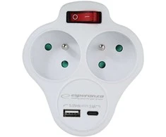 Esperanza ELK311W Electrical splitter 2 GN. USB-C USB-A ON. Baltas