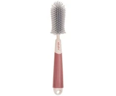 Akuku buteliukų, puodelių ir žindukų silikoninis šepetys su kempine, beige/pink, A0512