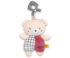Baby Mix Teddy Bear rožinis pliušinis žaislas su žaisline mašina ir segtuku