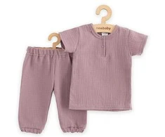Kūdikių muslino rinkinys Marškinėliai ir kelnės New Baby levandų, 74 (6-9m)