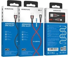 „Borofone Highway“ – 1,2 m USB ir „Lightning“ jungties kabelis (juodas / raudonas)