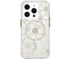 „Case-Mate Floral Gems MagSafe“ dėklas – „iPhone 15 Pro“ (auksinis)
