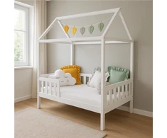 Children s house bed with guardrail and slatted frame New Baby CASTELLO 160x80 cm baltas