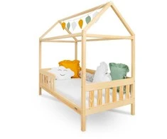 Children s house bed with guardrail and slatted frame New Baby CASTELLO 160x80 cm natural