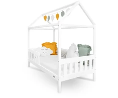Children s house bed with guardrail and slatted frame New Baby CASTELLO 160x80 cm baltas