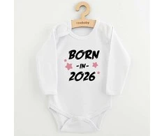 Vaikiškas raštuotas bodis „New Baby BORN IN 2026“ rožinis, 62 (3-6 mėn.)