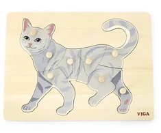 Children s wooden puzzle with handles Viga Cat