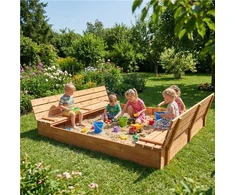 Children s wooden sandpit with cover and benches Baby Mix 180x180 cm