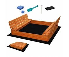 Children s wooden sandpit with cover and benches Baby Mix 180x180 cm