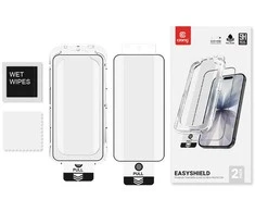 „Crong EasyShield“ 2 vnt. grūdinto stiklo pakuotė, skirta „iPhone 16e“ / „iPhone 14“ / „iPhone 13“ / „iPhone 13 Pro“ (2 vnt.)