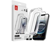 „Crong EasyShield“ 2 vnt. grūdinto stiklo pakuotė, skirta „iPhone 16e“ / „iPhone 14“ / „iPhone 13“ / „iPhone 13 Pro“ (2 vnt.)