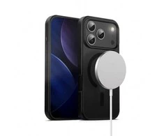 „Crong Hybrid Frost MAG“ dėklas – „MagSafe iPhone 17 Pro“ (juodas)