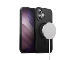 „Crong Hybrid Frost MAG“ dėklas – „MagSafe iPhone 17“ (juodas)