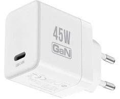 „Crong Ultra Compact GaN“ – USB-C 45 W PD 3.0 sieninis įkroviklis su PPS (baltas)