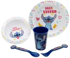 Disney Stitch - 5 dalių mikrobangų krosnelei tinkamas indų rinkinys iš Palms kolekcijos (lėkštė, dubuo, puodelis, šakutė, arbatinis šaukštelis)
