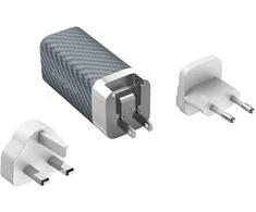 Energizer Ultimate – kelių kištukų ES / JK / JAV GaN USB-C ir USB-A 65 W PD tinklo įkroviklis (sidabras)