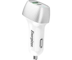 Energizer Ultimate – USB-C ir USB-A 38W PD + QC3.0 automobilinis įkroviklis (balta / sidabrinė)