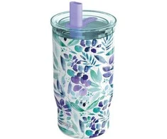 Quokka Mist - nerūdijančio plieno termo puodelis 720 ml su šiaudeliais (violetinė žydėjimas)