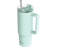 Quokka Stream – nerūdijančio plieno termo puodelis 950 ml su šiaudeliais (turkis)