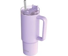 Quokka Stream – nerūdijančio plieno termopuodelis 950 ml su šiaudeliais (violetinė)