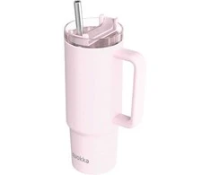 Quokka Stream – nerūdijančio plieno termopuodelis 950 ml su šiaudeliais (šviesiai rožinis)