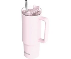 Quokka Stream – nerūdijančio plieno termopuodelis 950 ml su šiaudeliais (šviesiai rožinis)