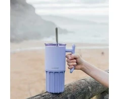 Quokka Umi - 720 ml Stainless Steel Thermal Mug with Straw and Silicone Base (Lavender)