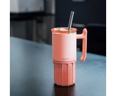 Quokka Umi - 720ml Stainless Steel Thermal Mug with Straw and Silicone Base (Peachy Rožinė)