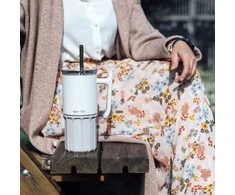 Quokka Umi - Stainless Steel Thermal Mug 720ml with Straw and Silicone Base (Ivory)