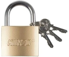 Kinzo - 50 mm žalvarinė pakabinama spyna su trimis raktais