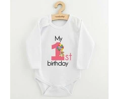 Kūdikio kombinezonas su raštu New Baby My first birthday rožinis, 80 (9-12m)