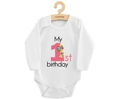 Kūdikio kombinezonas su raštu New Baby My first birthday rožinis, 86 (12-18m)