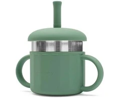 Kūdikių silikoninis puodelis 2in1 New Baby žalias