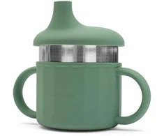 Kūdikių silikoninis puodelis 2in1 New Baby žalias