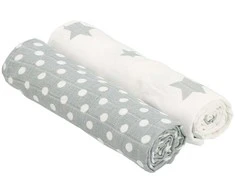 Medžiaginis tetra rankšluostis New Baby Softy 90 x 110 cm 2 vnt pilka ir balta