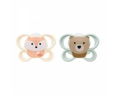 NUK MommyFeel Soother Perfect Match Air FOX/BEAR 0-2m 2pc box, 0-2 m