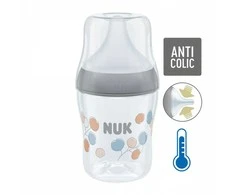 NUK Perfect Match temperatūros kontrolės kūdikių buteliukas 150 ml pilkos spalvos