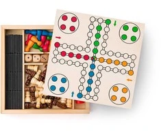 Woodyland Olymptoy Šachmatai, Ludo, Šaškės, 6 kauliukai ir Domino