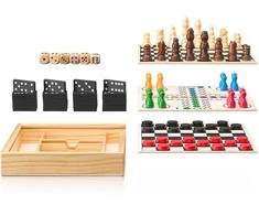 Woodyland Olymptoy Šachmatai, Ludo, Šaškės, 6 kauliukai ir Domino