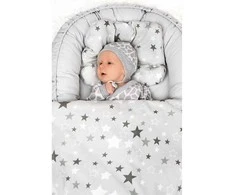 Prabangus kūdikio lizdas su antklodėmis New Baby stars pilka