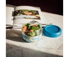Quokka Bubble Food Jar - Plastikinė maisto talpa / priešpiečių dėžutė 500 ml (Mėlyna Peonies)