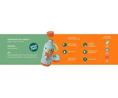 Quokka Solid Kids su dirželiu - Nerūdijančio plieno dvigubas sienelės vakuuminis vandens butelis, nešiojamas termosas 330 ml (Zebrai)