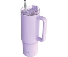 Quokka Stream – nerūdijančio plieno termopuodelis 950 ml su šiaudeliais (violetinė)